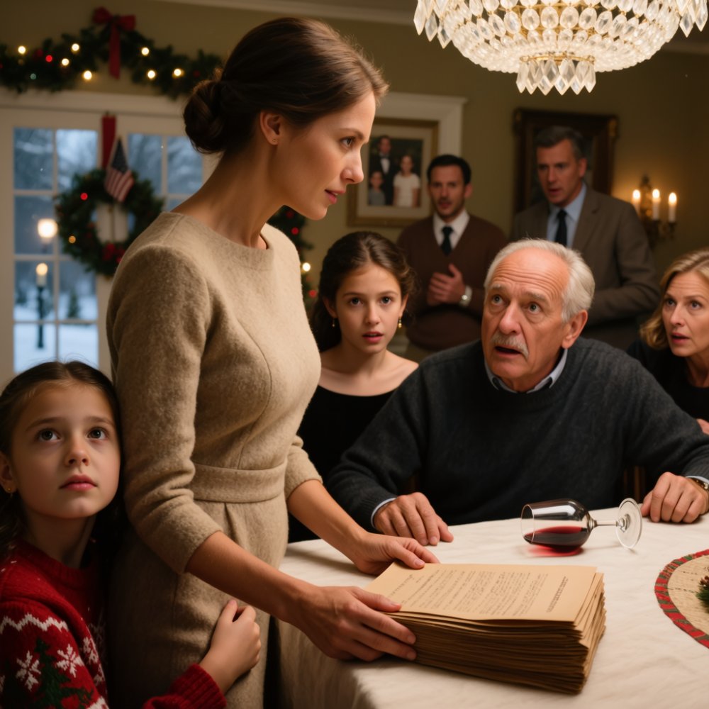 LA-My dad pushed my 9-year-old daughter at the christmas table. “that seat is for my real grandkid. get out!” she hit the floor in front of the whole family—but everyone stayed silent. i didn’t cry. i said four words. my mom dropped her wine glass. my dad went pale…