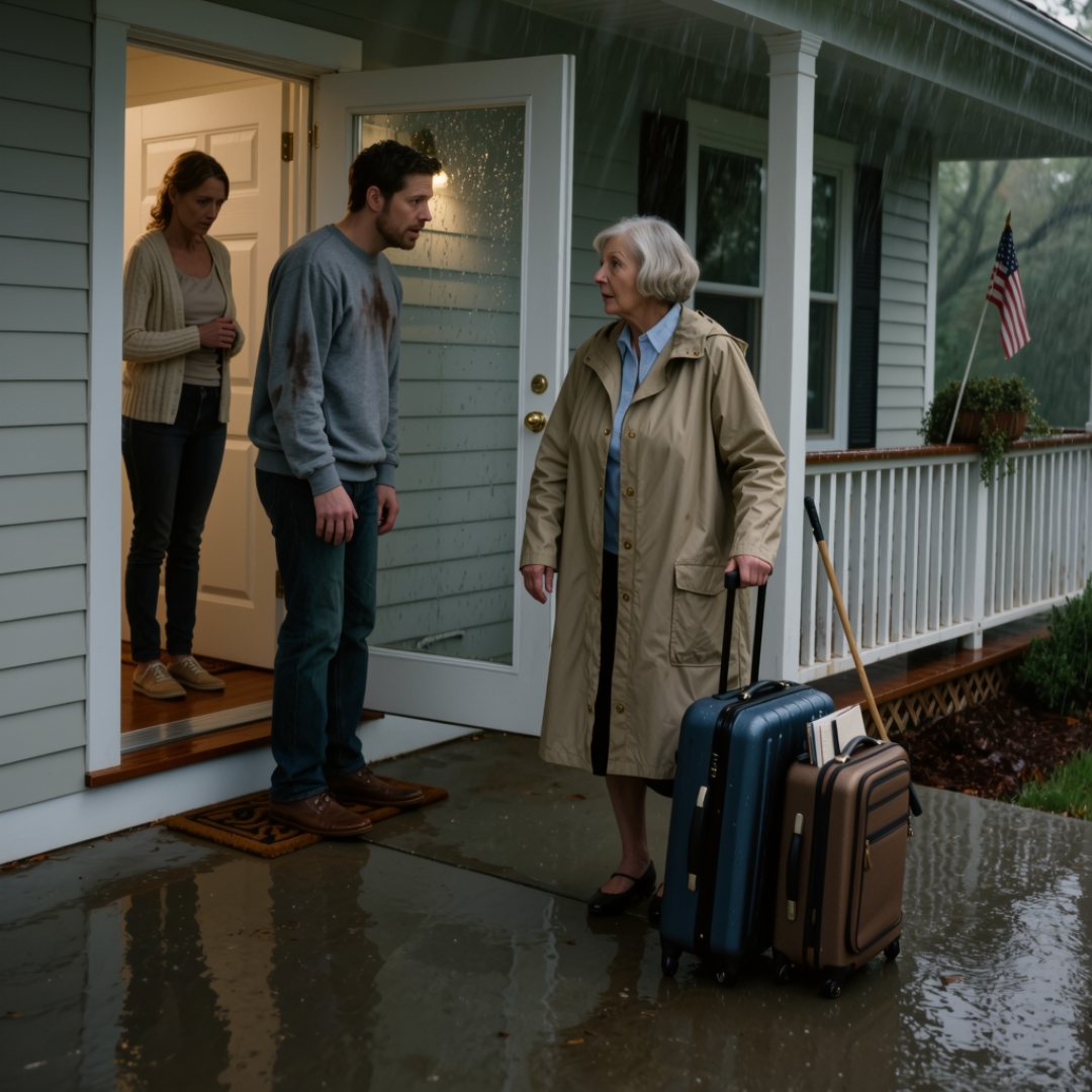 My son-in-law looked at me like my retirement check already belonged to him. “We’re short on rent,” he said. “Give us your pension.” I looked at my daughter, hoping she would remember who had raised her, but she just stared at the floor. So I said one word: “No.” Less than an hour later, my clothes, photos, and medicine were sitting on the porch in the rain. My daughter watched from inside and never opened the door. The next morning, I made one phone call that changed everything.