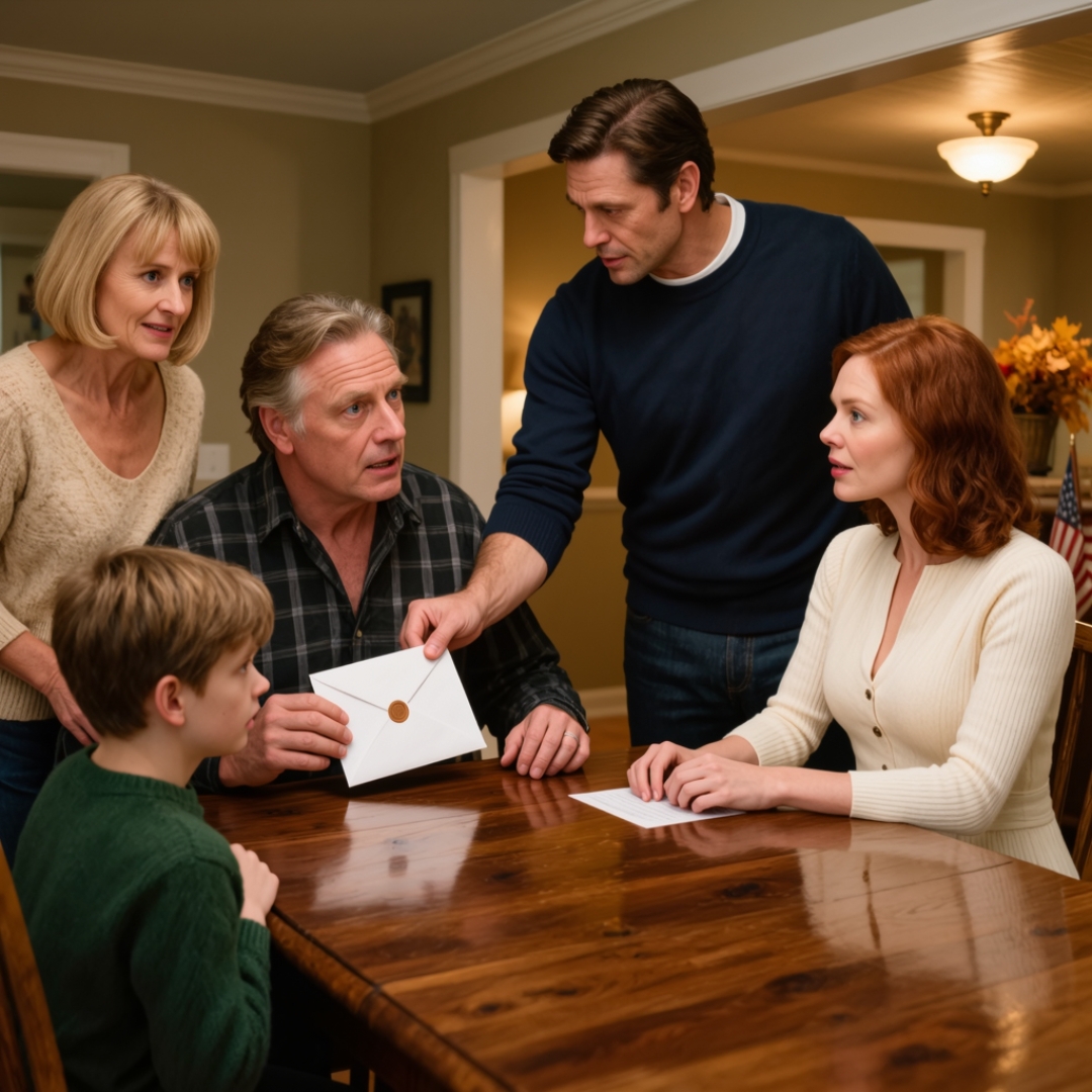 My father slid an eviction notice across the Thanksgiving table in the house I owned and told me I had seven days to leave because my brother “needed it more.” I said nothing. Then my neighbor handed him a sealed envelope, and for the first time that night, my father looked afraid.