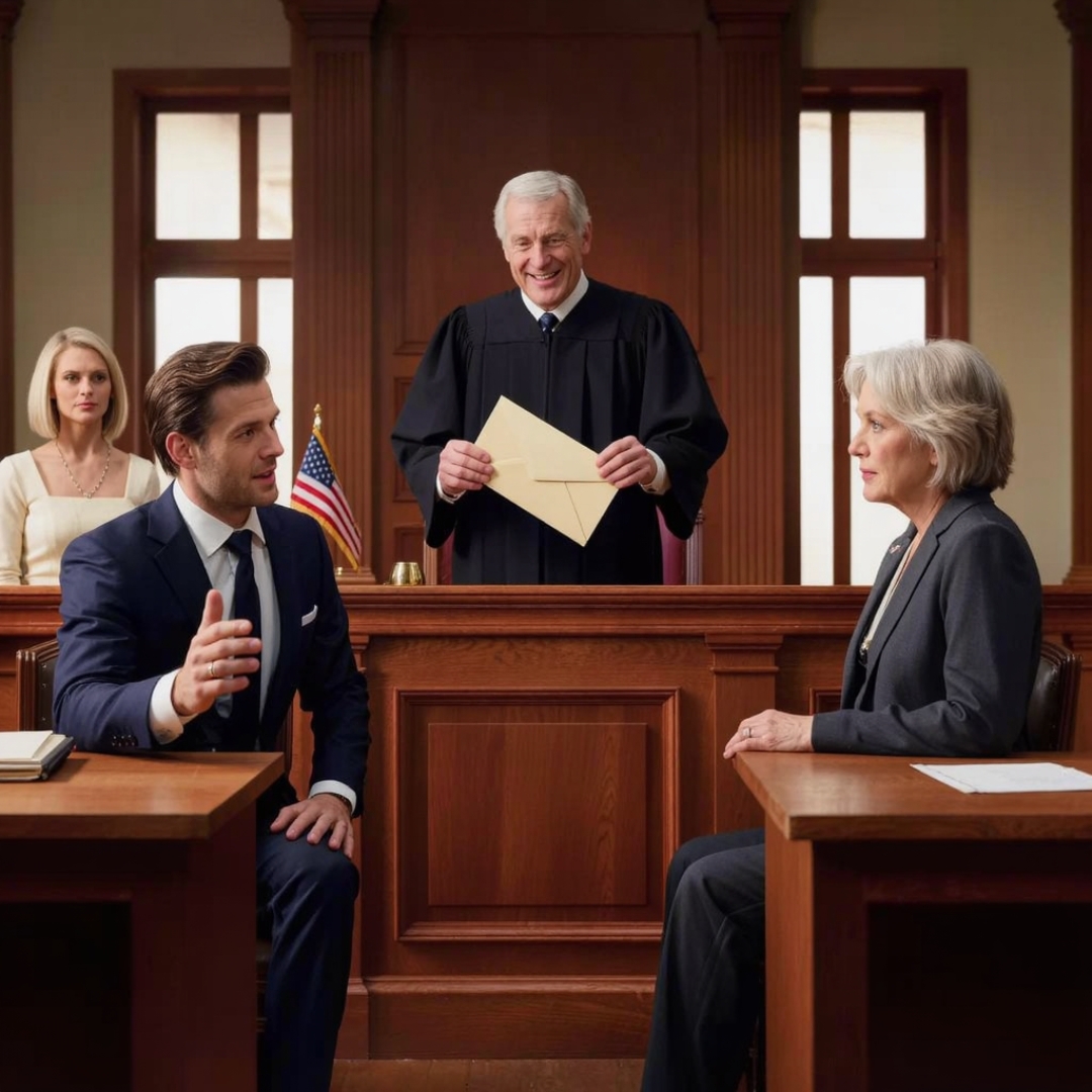 My son leaned in and whispered, “Don’t cry. Save your tears for later. The house and the company will be mine.” My daughter-in-law gave me a contemptuous smile and said, “And we’ll take what’s left of your dignity too.” I didn’t respond. I just handed the envelope to the judge. He read it, paused, and then laughed under his breath. “What’s so funny?” my son demanded. The judge looked at him and said, “Because this is the moment you finally realize you’ve destroyed your own case.”