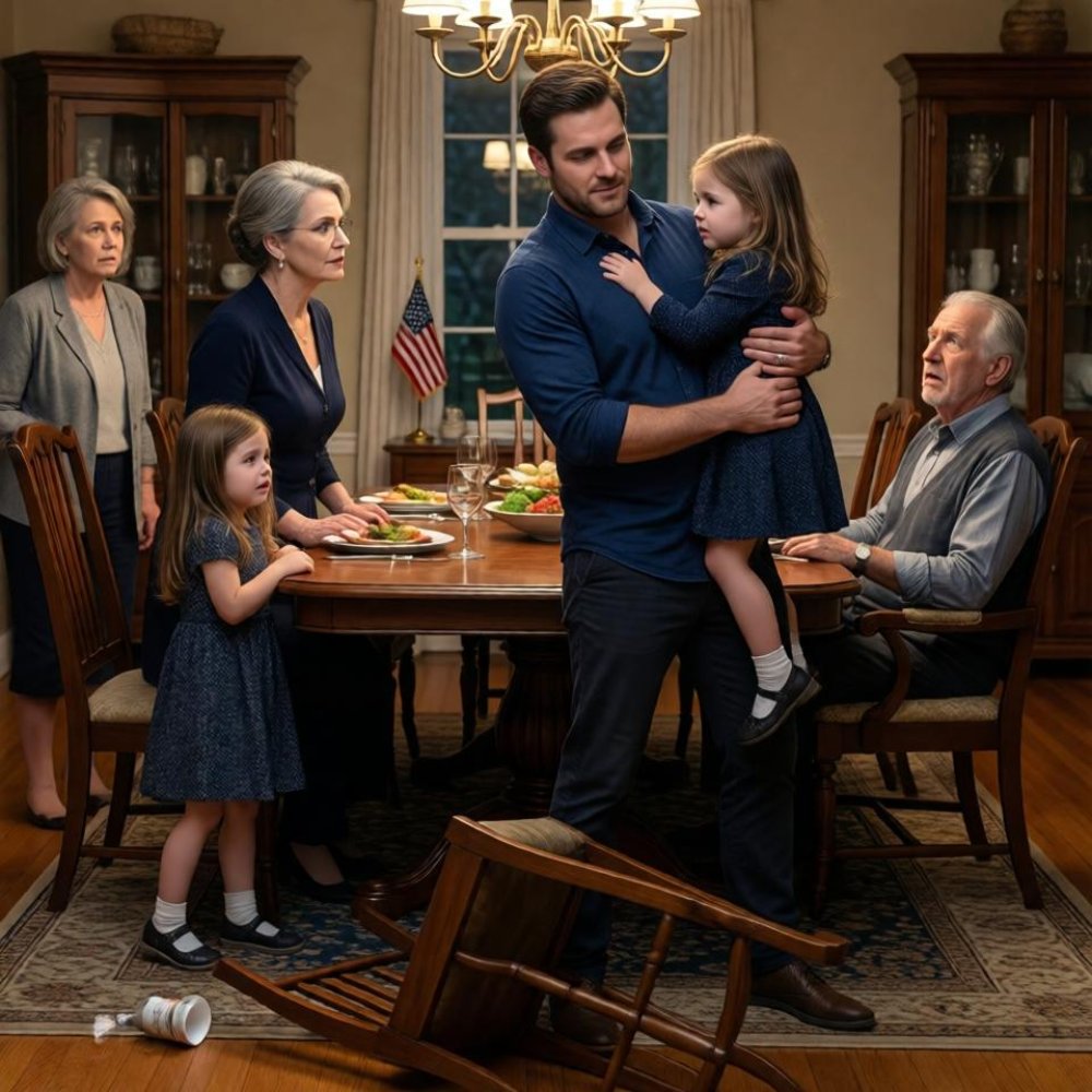 LA-My mom pushed my little daughter from her chair and said, “this table’s for family. go away.” she fell hard. the room went silent. i helped her up and said five words. my mom’s face went white. my dad started to stammer.