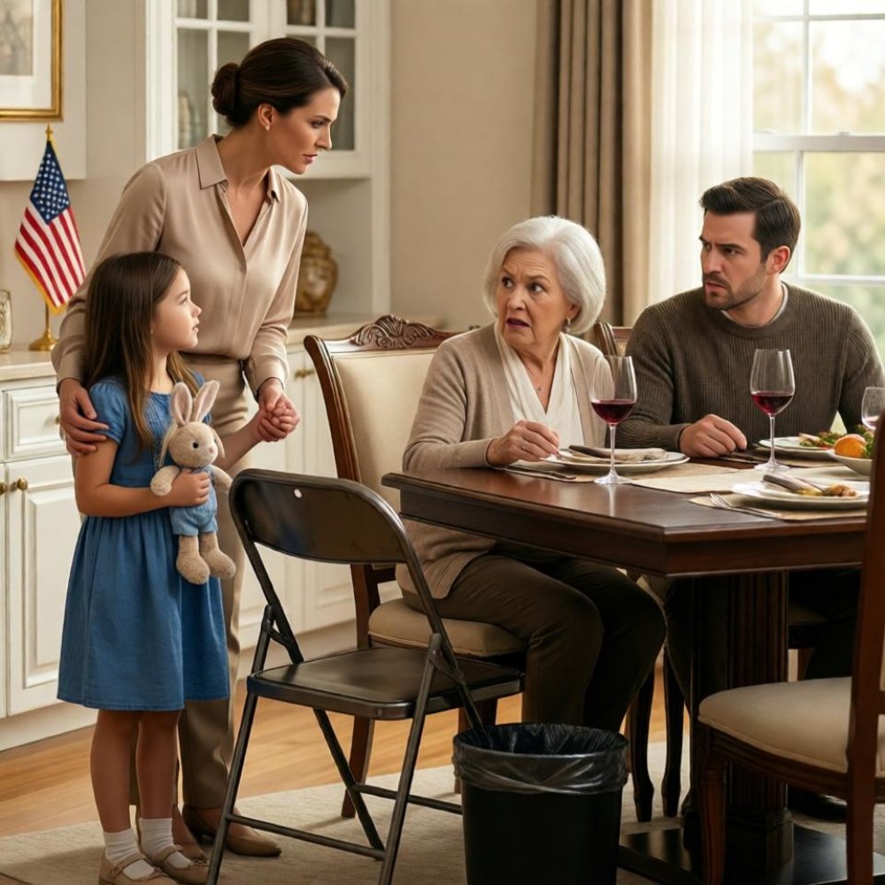 LA-At a family dinner, my 8-year-old daughter was seated alone next to the trash can on a folding chair. So she got up, walked over to me, and quietly said, “can you do the thing you said you’d do if it felt bad again?” I did. Five minutes later, my mom started screaming…