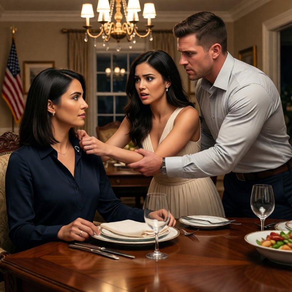 LA-my sister beamed at dinner: “this is my fiancé — an army ranger. A real hero.” Then she turned to me with a smirk: “unlike you and your safe little office work.” But the ranger spotted the metal pin on my shirt and went rigid. He pulled her back and said, “us air force… you don’t know who you’re sitting with.”