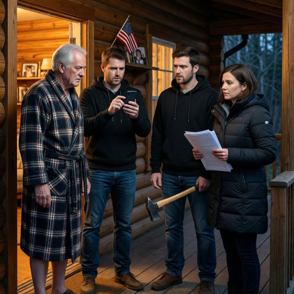 LA-A sledgehammer pounded my door at 1am. My son stood outside with his wife, shouting, “sign the papers!” I froze. Then a quiet hand touched my shoulder, “don’t open it yet. Let me handle this.” I opened the door. When they saw who was recording everything, their faces went white.