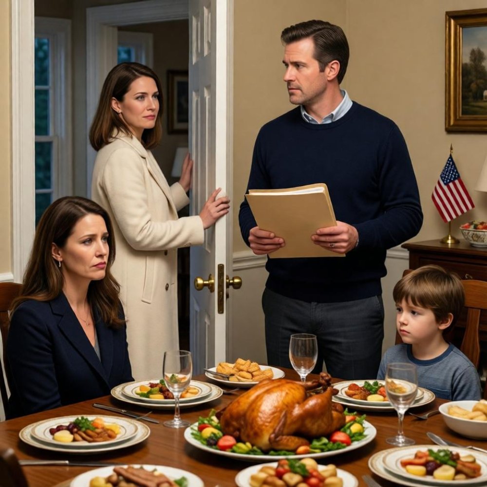 LA-“She’s been family to us longer than you have. my son deserves to have both his mom and dad,” my husband said… then invited his ex-wife to Thanksgiving. i didn’t argue. i just stayed silent… and walked out of the house. 30 minutes later, the doorbell rang. when the door opened… his face turned pale.