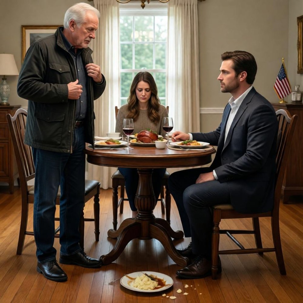 LA-If you’re hungry, pick it up from the floor!” my son-in-law mocked me after dropping my plate during dinner. I stood up, fixed my jacket, and said three words that made him go pale. The next morning, I did something far worse.