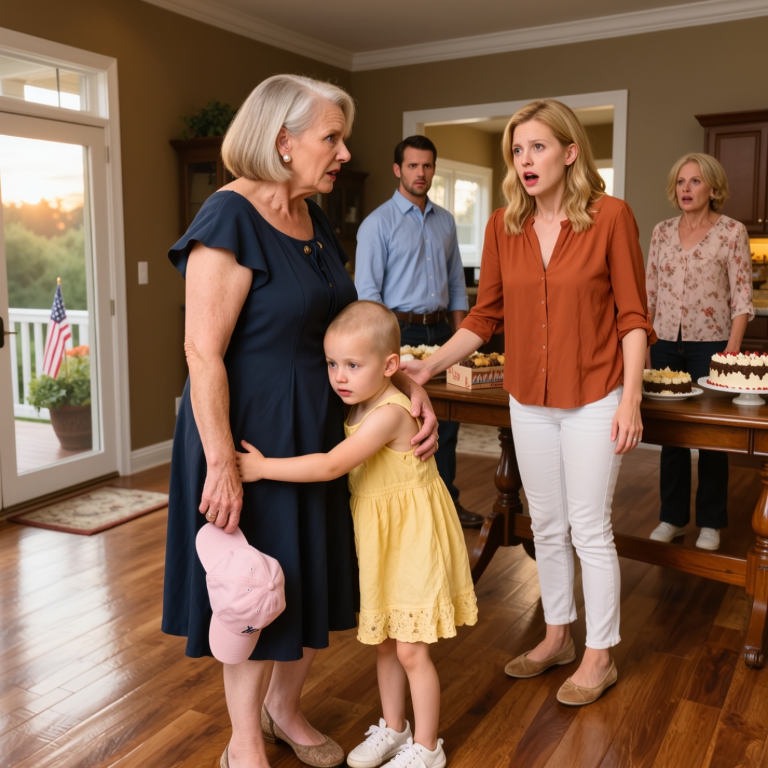 At a family birthday party in Ohio, I found my six-year-old granddaughter hiding under a pink cap after they ruined her hair. My daughter-in-law raised her glass and laughed, “It was just a joke.” My son said I was overreacting. I picked the child up and left. By sunrise, he was standing on my porch, begging me not to take it any further.