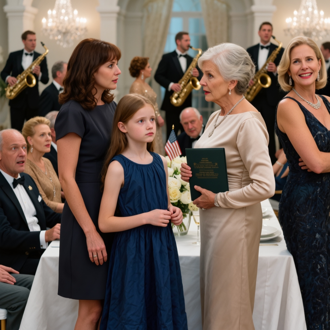 At Grandma’s 80th birthday party, my sister laughed at the blue dress my 12-year-old daughter had sewn with her own hands. “She smells like fabric glue,” Vanessa said loudly, while everyone at the table smiled like my child’s humiliation was entertainment. Lily just looked down at the collar she had spent three nights trying to perfect. Then Grandma pushed back her chair, stood up in the middle of the ballroom, and said, “I’m glad you brought up Lily’s future tonight.”
