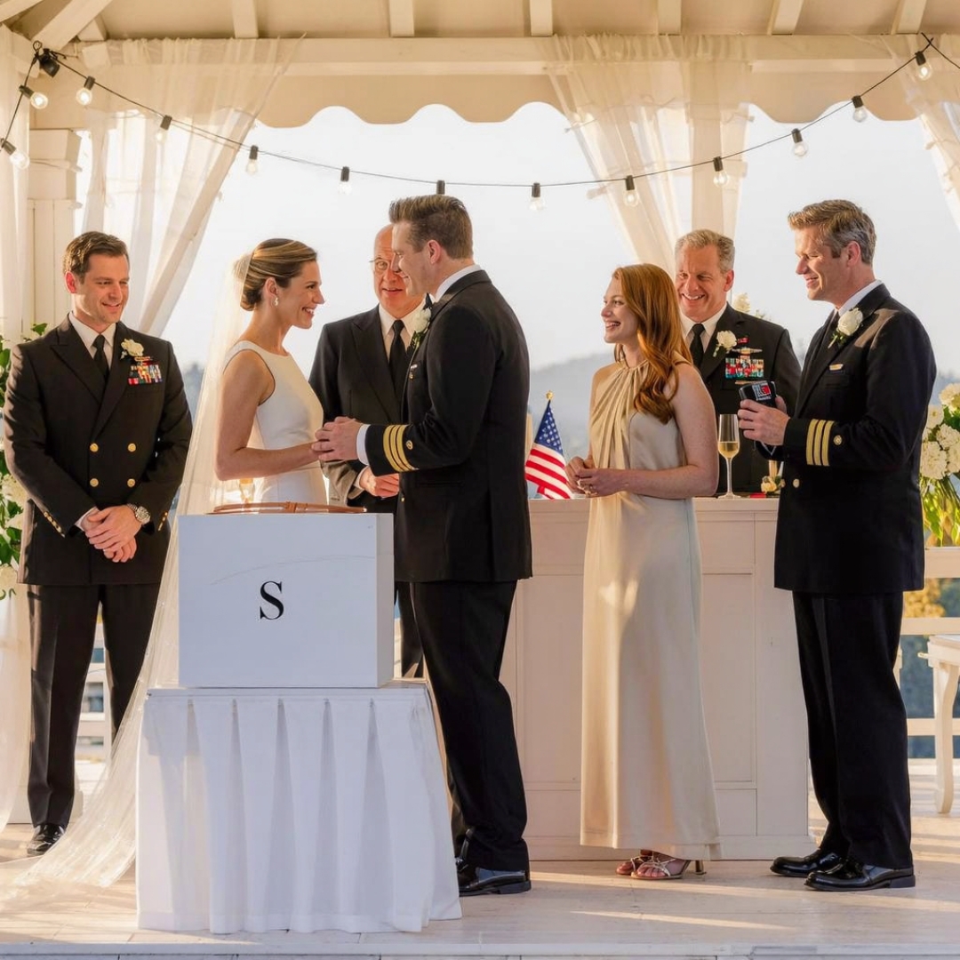 On my wedding day, my sister sent me a gift box and watched me reach for it with that little smirk she always wore when she thought she was about to win. Before my fingers touched the ribbon, my husband, a Navy SEAL commander, caught my wrist and said, “Don’t touch that.” I froze. He looked past me, straight at my sister, and his voice went cold. “You brought a threat into my home.” One by one, the SEALs among our guests stood up, and for the first time all day, my sister stopped smiling.