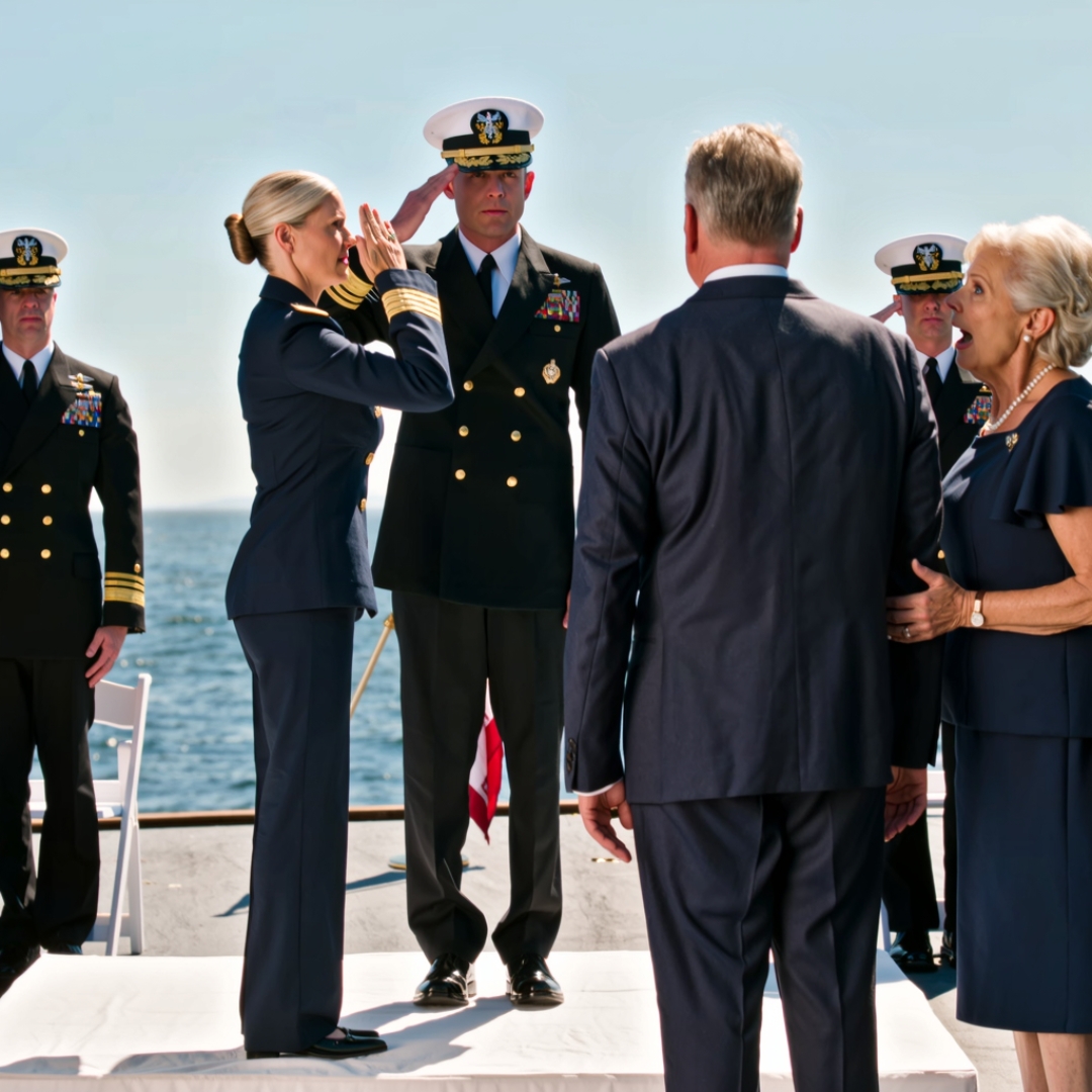 “At least your brother actually served,” my father laughed at my brother’s Navy SEAL ceremony. My mother smiled and added, “Thank God we have one child who made us proud.” I stayed quiet while they treated me like the family disappointment. Then the commanding officer stopped mid-speech, walked straight toward me, and saluted. “Admiral Grayson,” he said, “it’s an honor.” The crowd turned. My parents went silent.