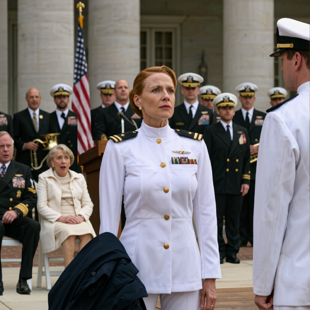 My brother smirked at me outside the Navy ceremony and said, “Still stuck behind a desk?” My father walked past me like I wasn’t family. My mother had left my name off the guest list. They all thought Marcus was the only real officer in the family — until the Chairman stepped up to the podium and called, “Rear Admiral Sophia Stone, front and center.”
