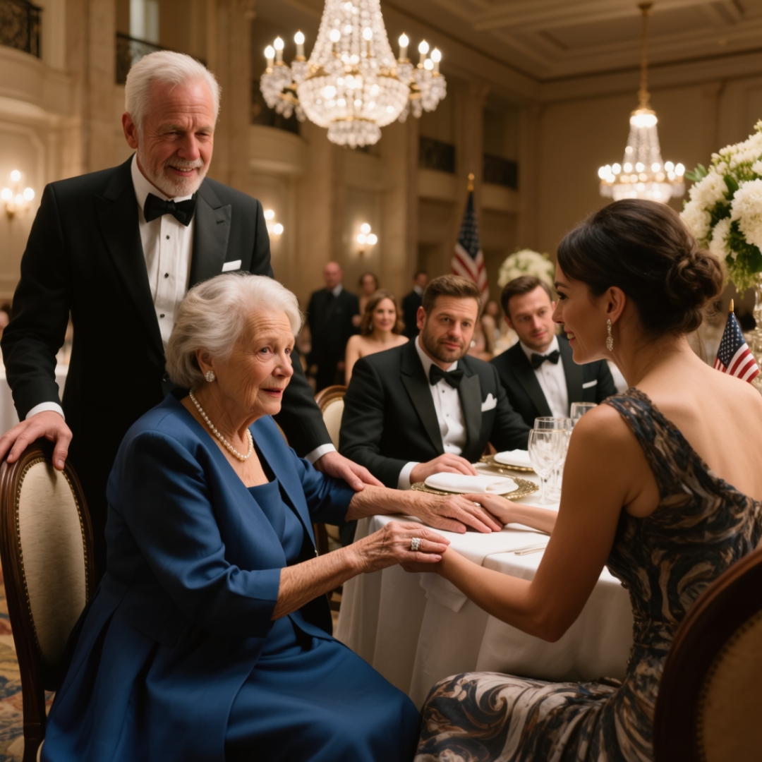 At my son’s charity dinner, my daughter-in-law stared at my wife’s rough hands and whispered, “Maybe hide those before the important guests arrive.” My son chuckled. Ruth quietly pulled her hands into her lap like she was ashamed of the same hands that had built our whole life. I didn’t argue. I just placed her hands back on the table and waited. Minutes later, the most powerful man in the room walked straight toward her and said, “Ma’am, I’ve been looking for you.”