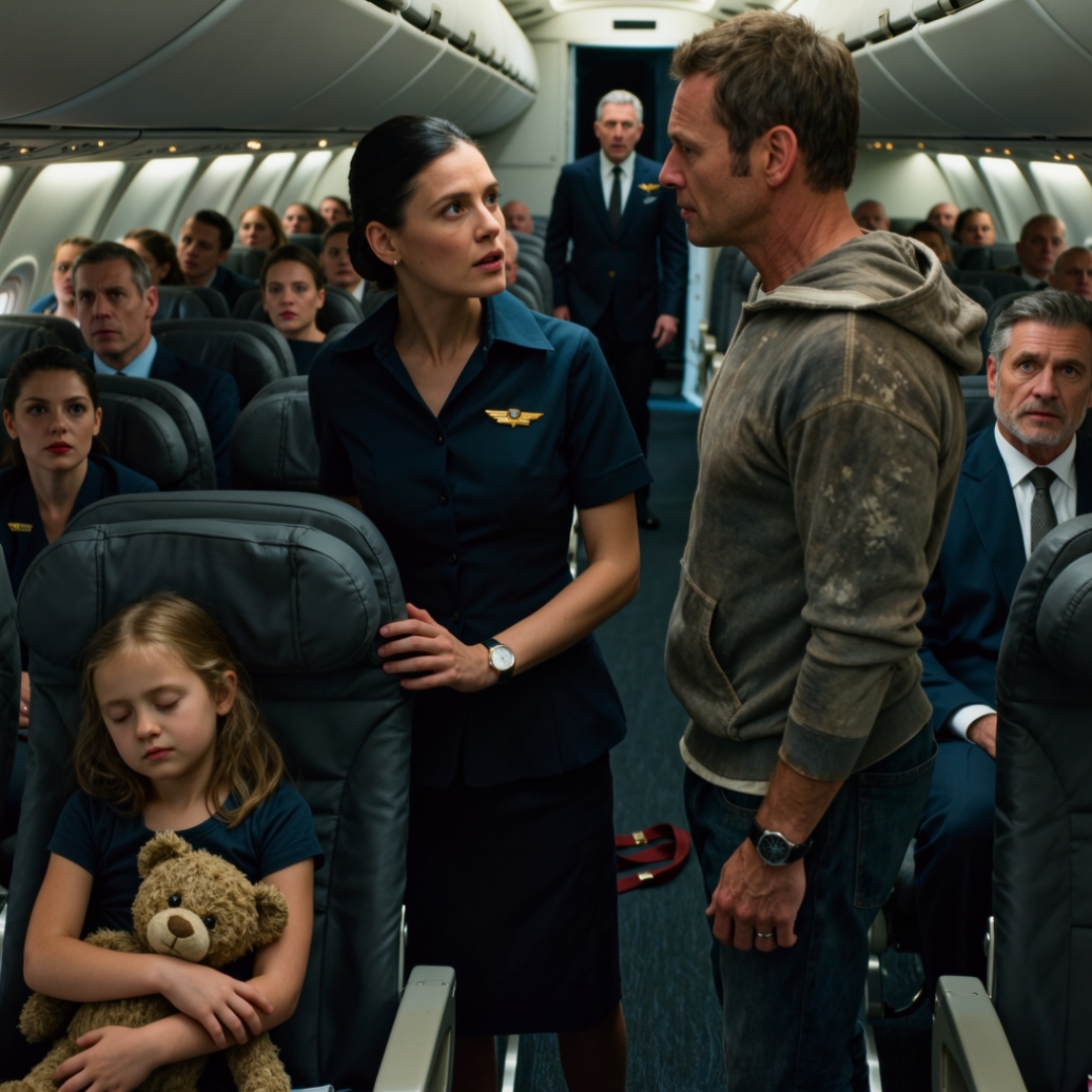 Dad was asleep in seat 8A when our overnight flight from Chicago to London suddenly dropped over the Atlantic. People screamed. Coffee cups flew. Then the intercom crackled with a voice from the cockpit: “If anyone on board has military flight experience, identify yourself now.” Everyone looked toward business class. But the man who slowly opened his eyes was the tired single father in the faded hoodie beside me.