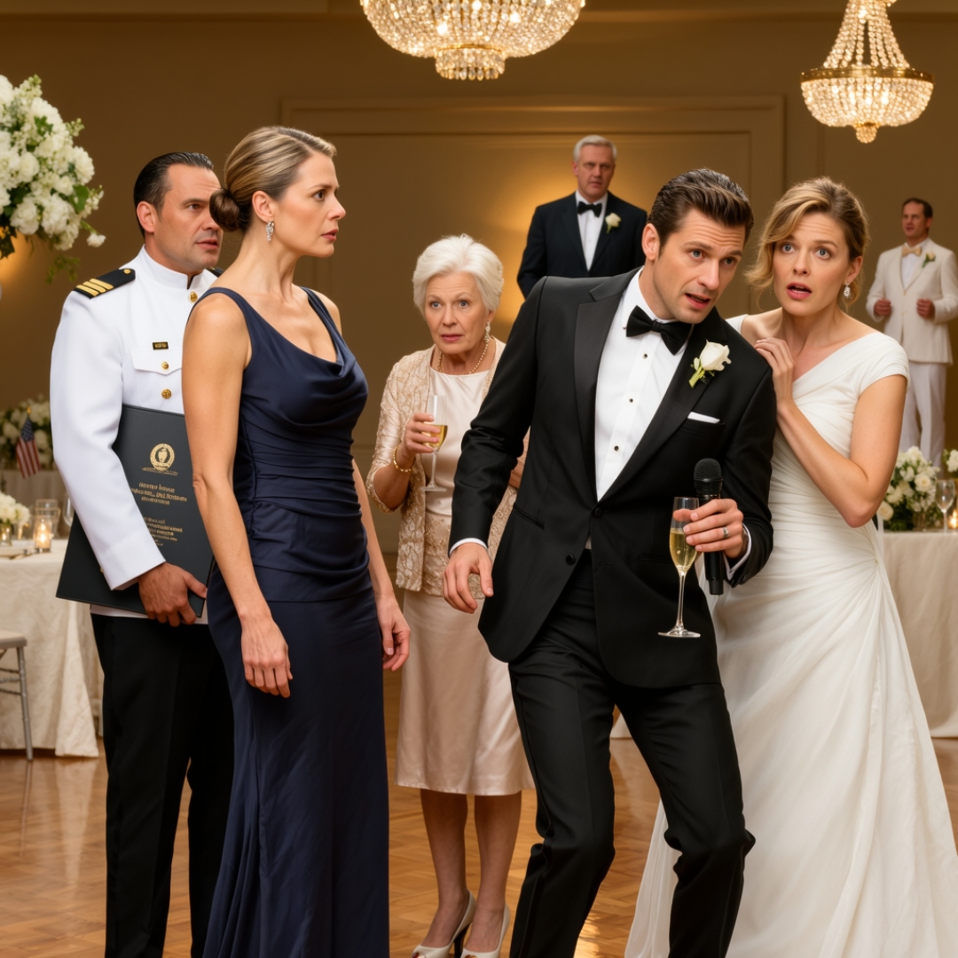 At my brother’s wedding, he raised his glass, pointed at me, and said, “Don’t mind her. She’s basically the family waitress.” The whole table laughed like they had been waiting years to hear someone say it out loud. Then a Navy captain in full dress uniform stood up, looked straight at my brother, and said, “Careful, son. That waitress outranks me.” Suddenly, no one was laughing.