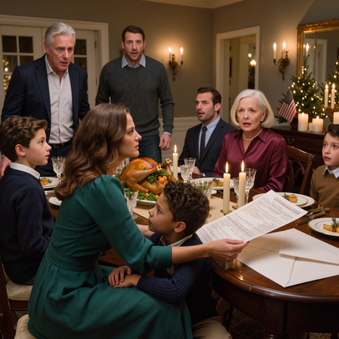 At Christmas dinner, my in-laws demanded a DNA test for my son in front of 22 people. “He needs proof before we put anything in his name,” my father-in-law said, like my child was a stranger begging for a place in the family. I let them finish. Then I placed the adoption record I had found in Edward’s locked box three months earlier on the table. Suddenly, the room went silent — because the real question was never about my son’s bloodline. It was about Edward’s.